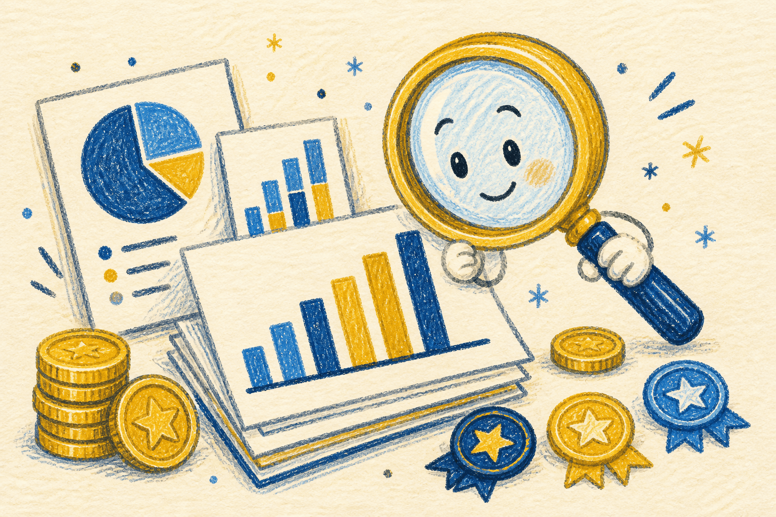 Hand-drawn crayon illustration for: How Meeterboard uses Levels.fyi data (sources, cache, limits)