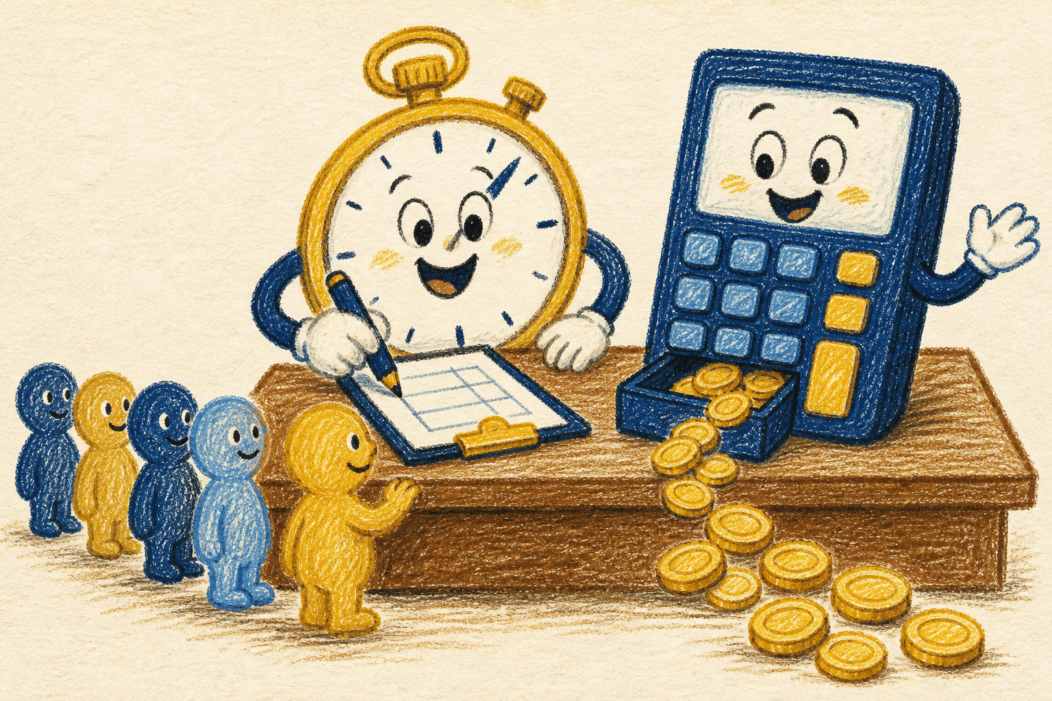 Hand-drawn crayon illustration for: Meeterboard calculator guide: step-by-step walkthrough