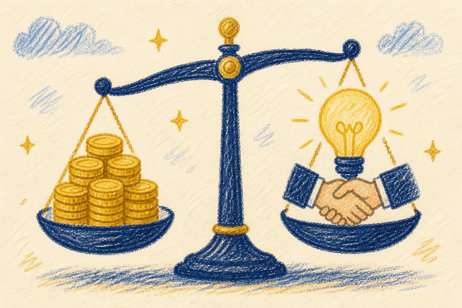 Hand-drawn crayon illustration for: Meeting ROI: when a expensive meeting is worth it