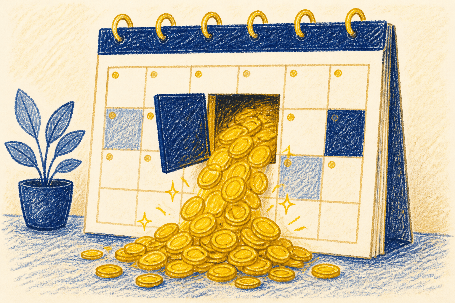 Hand-drawn crayon illustration for: The true cost of meetings: what your calendar really spends
